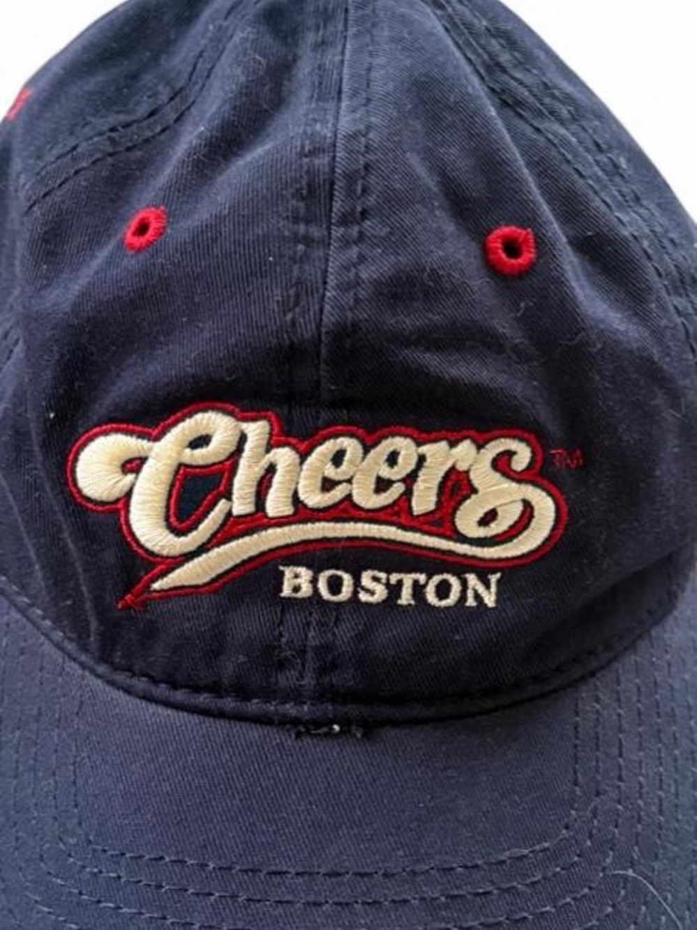Brandy Melville Navy Baseball Cap with Red and Cream Embroidery - Picture 3 of 7